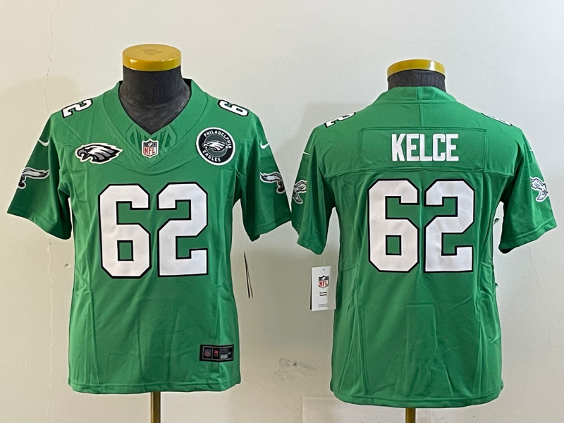Youth 2025 Philadelphia Eagles #62 Kelce green Nike NFL jersey style 4->youth nfl jersey->Youth Jersey